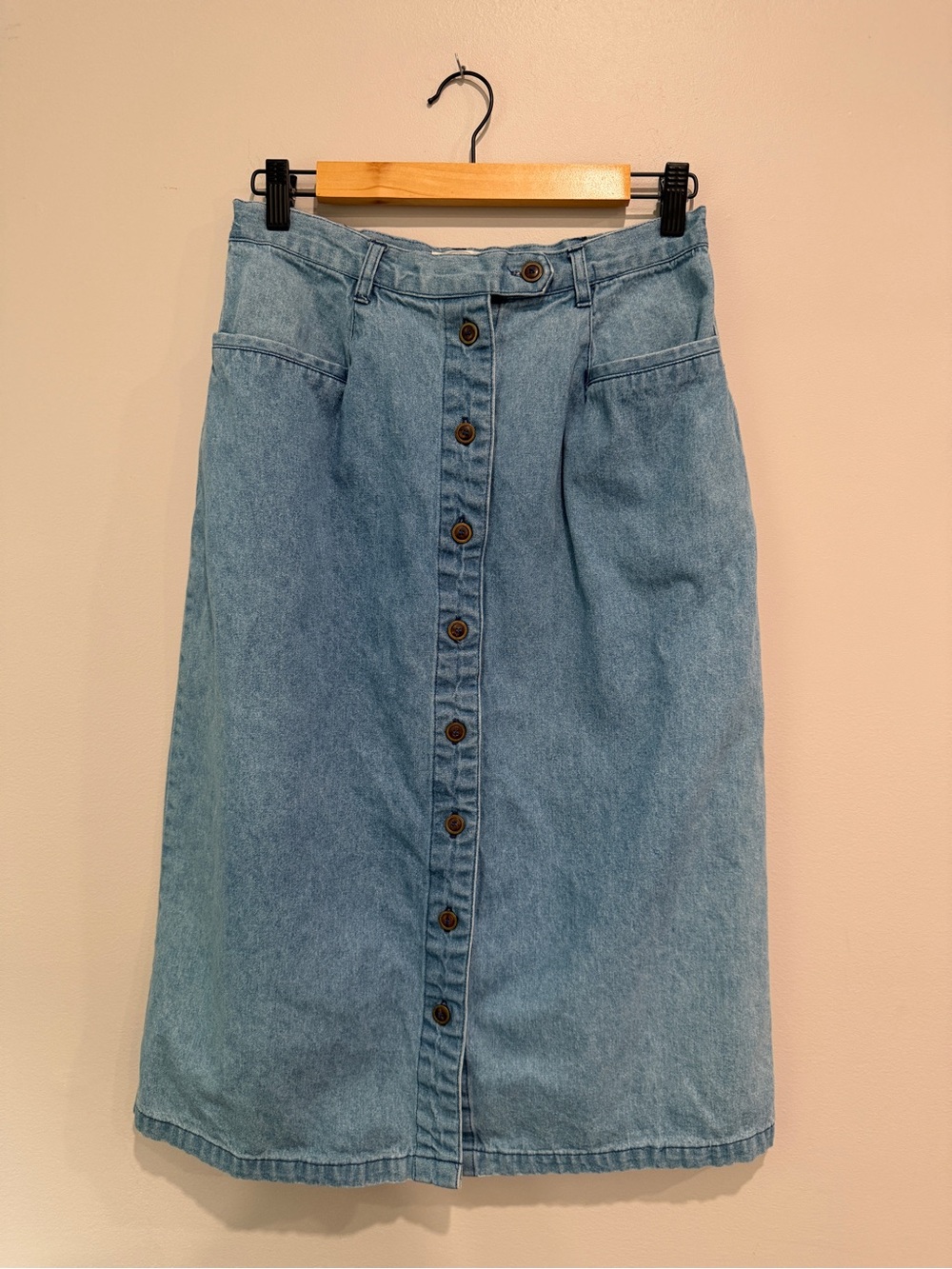Vintage 90s Tabi Light-Wash Denim Midi Skirt Womens 10